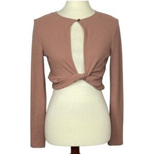 Free People Beach Cut Out Front Twist/ Knot Gauzy Cotton Crop Top, Size Small